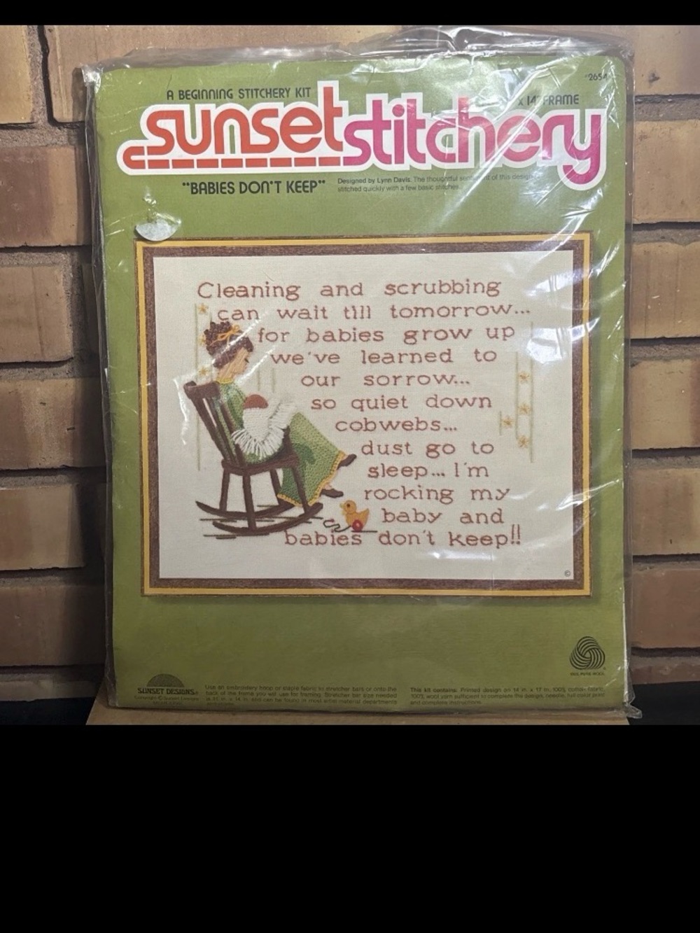 Vintage Sunset Stitchery 1977 Crewel Embroidery Kit Babies Don't Keep 2654 NOS